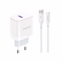 Dudao A20EU USB-A 18W sienas lādētājs - balts + USB-A - USB-C kabelis