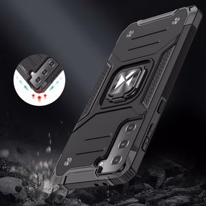 Wozinsky Ring Armor Tough Hybrid viedtālruņa apvalks Samsung Galaxy S22+ (S22 Plus) melnās krāsas ar magnētisko stiprinājumu