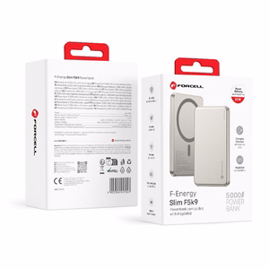 Forcell F-Energy Slim F5K9 ārējais akumulators, saderīgs ar MagSafe, 5000 mAh, 15 W, QC 4.0, PD 3.0, Cloud Dancer