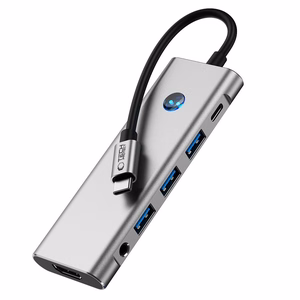 Tech-Protect HB04 HUB adapteris 9in1 USB-C + USB2.0 + USB3.0 + HDMI 4K 60Hz + SD / TF + PD100W + AV3.5 - pelēks