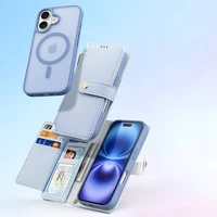 Dux Ducis Lawa iPhone 16 ādas apvalks ar noņemamu magnētisko maku - zils