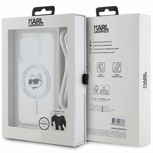 Karl Lagerfeld IML Choupette Head&Cord magnētiskais viedtālruņa apvalks iPhone 15 Pro Max - caurspīdīgs