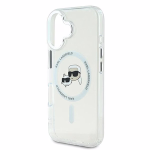 Karl Lagerfeld IML Metal Karl&Choupette Head magnētiskais viedtālruņa apvalks iPhone 16 Plus - balts