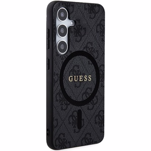Guess 4G Collection Ādas Metāla Logotips Magnētiskais viedtālruņa apvalks Samsung Galaxy S24+ - melna