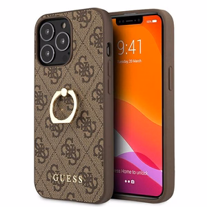 Guess GUHCP13L4GMRBR iPhone 13 Pro / 13 6.1" коричневый/коричневый жёсткий чехол 4G с кольцом-подставкой