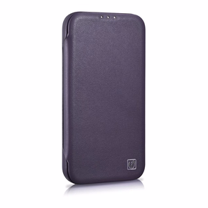 iCarer CE Premium ādas folio viedtālruņa apvalks iPhone 14 Plus magnētiskais atveramais ādas folio apvalks MagSafe tumši violeta