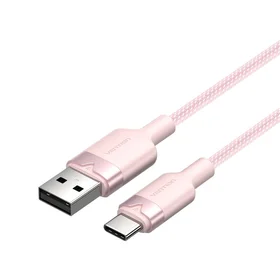 USB 2.0 A uz USB-C 3A Vention CTNPF 1M kabelis (rozā)
