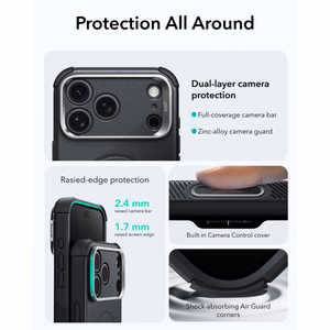 ESR Cyber Tough Kickstand MagSafe maciņš, paredzēts iPhone 18 Pro / 17 Pro, melns