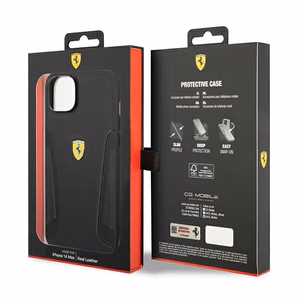 Viedtālruņa apvalks Ferrari FEHCP14MRBUK iPhone 14 Plus 6.7 melns ādas uzspiedums uz sāniem