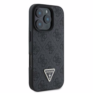 Guess Ādas 4G Trīsstūra Strass Magnētiskais apvalks iPhone 16 Pro Max - melns
