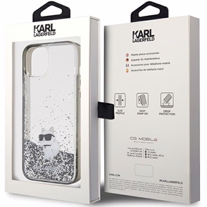 Karl Lagerfeld Šķidrs mirdzošs Choupette apvalks iPhone 15 Plus - caurspīdīgs