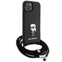 Karl Lagerfeld krustveida Saffiano monogramma metāla piespraude Karl & Choupette viedtālruņa apvalks iPhone 15 - melns