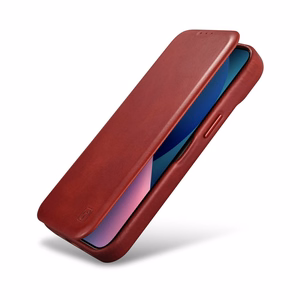 iCarer CE Premium ādas folio vāciņš iPhone 14 Plus ar MagSafe magnētisku flip vāciņu - sarkanā krāsā