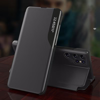 Eko ādas viedtālruņa apvalks Samsung Galaxy S24 FE ar atveramu vāku un statīvu - melns