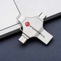 FORCELL F-DATA zibatmiņa Metal Quad 16GB USB3.2 Gen 1 (USB A / Type C / Lightning / Micro USB) sudraba