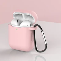 Apvalks AirPods 2 / AirPods 1 Silikona mīksts austiņu apvalks + Atslēgu piekariņš karabīnes piekariņš rozā (Apvalks D)