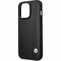 Viedtālruņa apvalks BMW BMHCP14X22RBDK iPhone 14 Pro Max 6.7" melns/melns cietais apvalks ādas zilie punkti