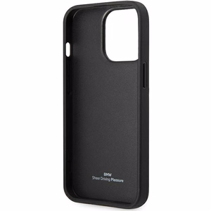 Viedtālruņa apvalks BMW BMHCP14X22RBDK iPhone 14 Pro Max 6.7" melns/melns cietais apvalks ādas zilie punkti
