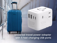 Gembird TPA-2A3C70-01-W Universal travel power adapter, 70 W, balts