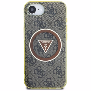 Guess IML Metal Glitter 4G Circle Triangle magnētiskais viedtālruņa apvalks iPhone 16e - brūns
