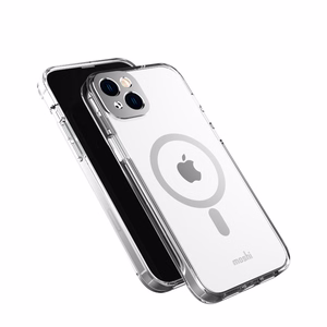 Moshi iGlaze vāciņš ierīcei iPhone 14 Plus, saderīgs ar MagSafe, caurspīdīgs ar “Luna Silver” krāsas detaļām