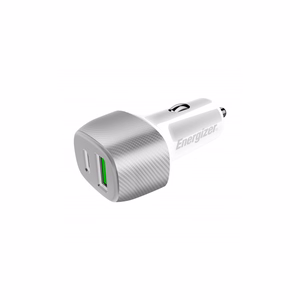 Energizer Ultimate D38WS auto lādētājs, USB-C + USB-A, 38 W PD + QC 3,0, baltā un sudraba krāsā