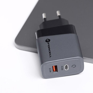 FORCELL F-ENERGY GaN VT-39 pelēks ceļojuma lādētājs Type C + USB A PD QC4.0 4A 45W ar PD