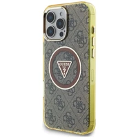Guess IML Metal Glitter 4G Circle Triangle magnētiskais viedtālruņa apvalks iPhone 16 Pro - brūns