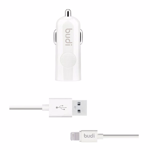 Budi BD062L automašīnas lādētājs ar 1 USB-A pieslēgvietu, ar LED indikatoru, ar Lightning kabeli