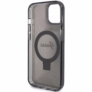 Guess viedtālruņa apvalks ar statīvu Ring Stand Script Glitter magnētiskais iPhone 15 Plus / 14 Plus - melns