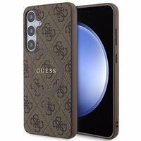 Guess 4G Collection Ādas Metāla Logotips Magnētiskais viedtālruņa apvalks Samsung Galaxy S24+ - brūns