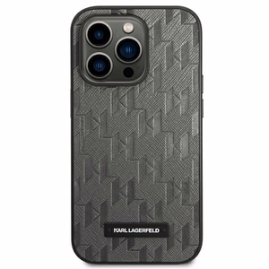 Karl Lagerfeld Saffiano Mono Metāla Logotips iPhone 14 Pro Max 6.7" Viedtālruņa apvalks - pelēka