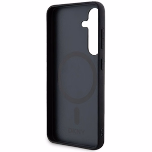 DKNY Ādas raksts metāla logotips MagSafe apvalks viedtālrunim Samsung Galaxy S24 - melns