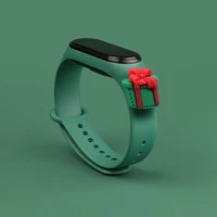 Siksna Xmas Xiaomi Mi Band 3 / 4 Ziemassvētku silikona siksna aproce ar dāvanu - tumši zaļa