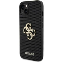 Guess Ādas perforēts 4G Spīdīgs logotips apvalks iPhone 15 - melns