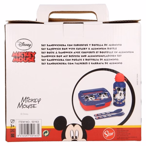 Mickey Mouse pusdienu kārbas komplekts ar 400 ml ūdens pudeli un galda piederumiem