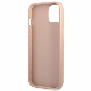 Guess GUHCP13MPSATPP iPhone 13 6.1 viedtālruņa apvalks, rozā, ciets, ar Saffiano trīsstūra logotipu un karšu nodalījumu