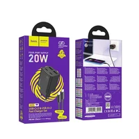 Viedtālruņa lādētājs Hoco 2 x USB C + 2 x USB A QC3.0 PD 3A 20W + kabelis USB C uz Lightning N55 melns