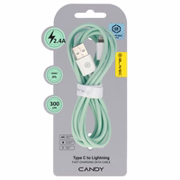 Blavec Kabelis Candy pīnēts - USB uz Lightning - 2,4A 3 metri Apple CarPlay (CCA-UL24GN30) zaļš
