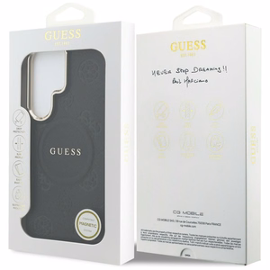 Guess Saffiano Peony Embossed Ring MagSafe maciņš Samsung Galaxy S26 Ultra melns