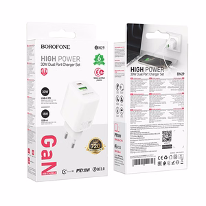Borofone sienas lādētājs BN29 Fuente - USB + Type C - QC 3.0 PD 30W balts