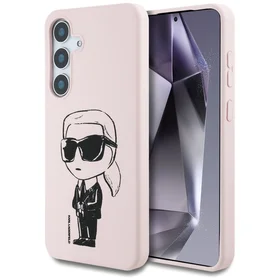 Karl Lagerfeld silikona grafiti Ikonik logotips ar magnētisko Samsung Galaxy S25 viedtālruņa apvalks rozā