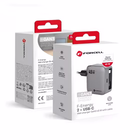 FORCELL F-ENERGY GaN III VT-R5 ceļojumu lādētājs ar izvelkamu kabeli Type C un Type C uzlādes portu PD QC4.0 3A 45W pelēks