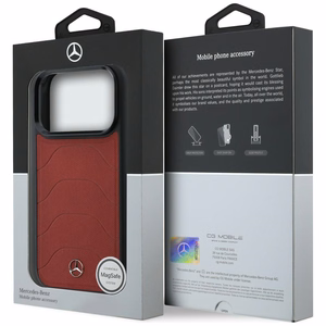 Mercedes Leather Mesh with Bow Line MagSafe maciņš iPhone 17 Pro Max, sarkans