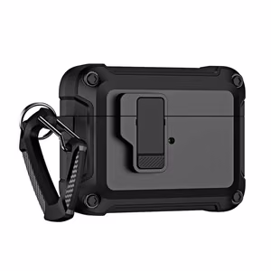 Airpods 4 Pro bruņu apvalks ar karabīni - melns