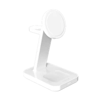 ZAGG Mophie Snap+ 3-in-1 Qi2 bezvadu lādētājs ar statīvu trim ierīcēm, saderīgs ar MagSafe un Qi2 – balts