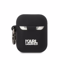 Karl Lagerfeld KLA2RUNCHK AirPods 1/2 apvalks melns/melns silikona Choupette galva 3D
