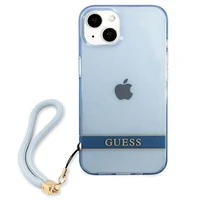 Guess GUHCP13SHTSGSB iPhone 13 mini 5.4 viedtālruņa apvalks, zils, ciets, daļēji caurspīdīgs ar siksniņu