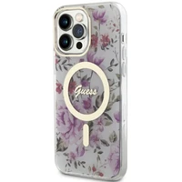 Guess GUHMP14LHCFWST iPhone 14 Pro 6.1" caurspīdīgs cietais apvalks Ziedu MagSafe