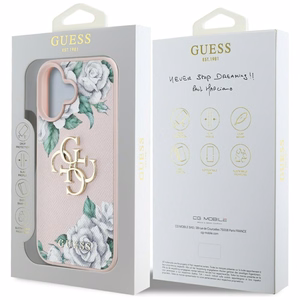 Guess Grained Roses Big 4G logo viedtālruņa apvalks iPhone 16 - rozā